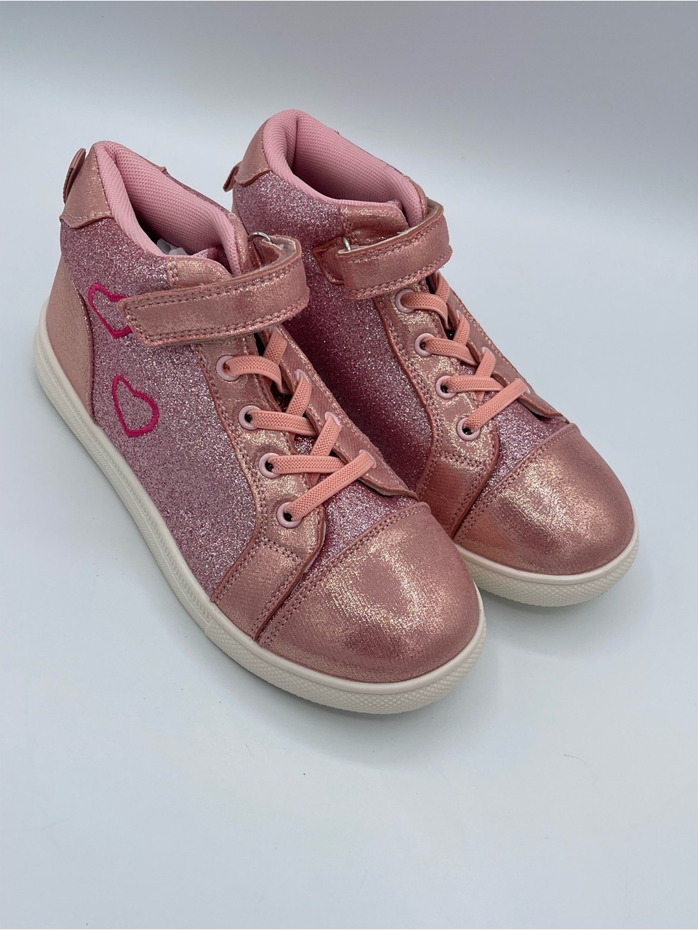 Girls' Glitter High-Top Sneakers in Pink with Heart Accent
